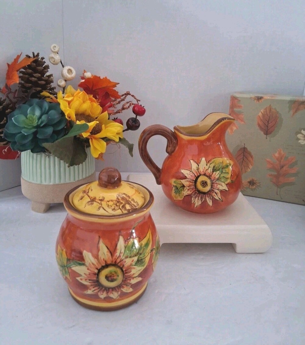 Orange Rooster Maxcera Sugar Bowl Creamer French Country Farmhouse Style